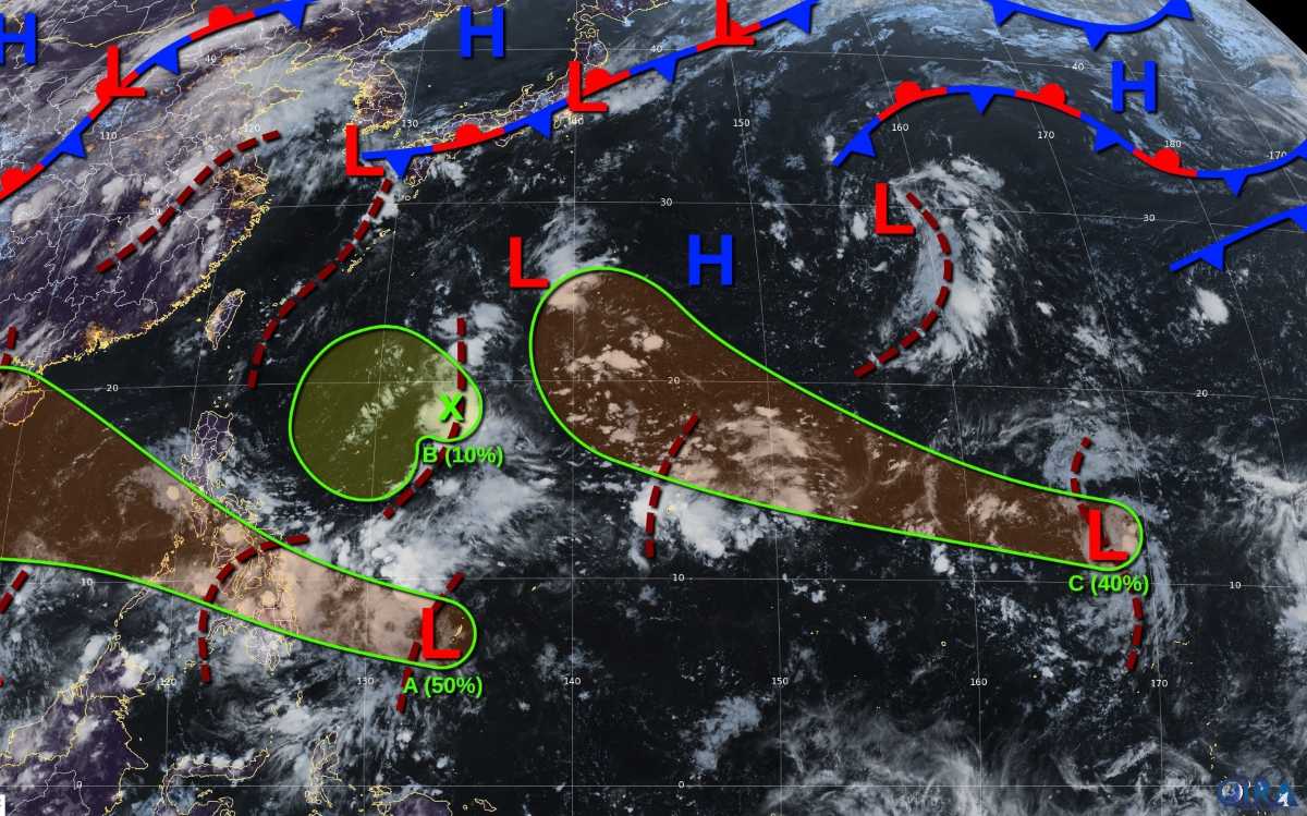 Các vùng áp thấp/nhiễu động trên Tây Bắc Thái Bình Dương ngày 12.9. Ảnh: JTWC