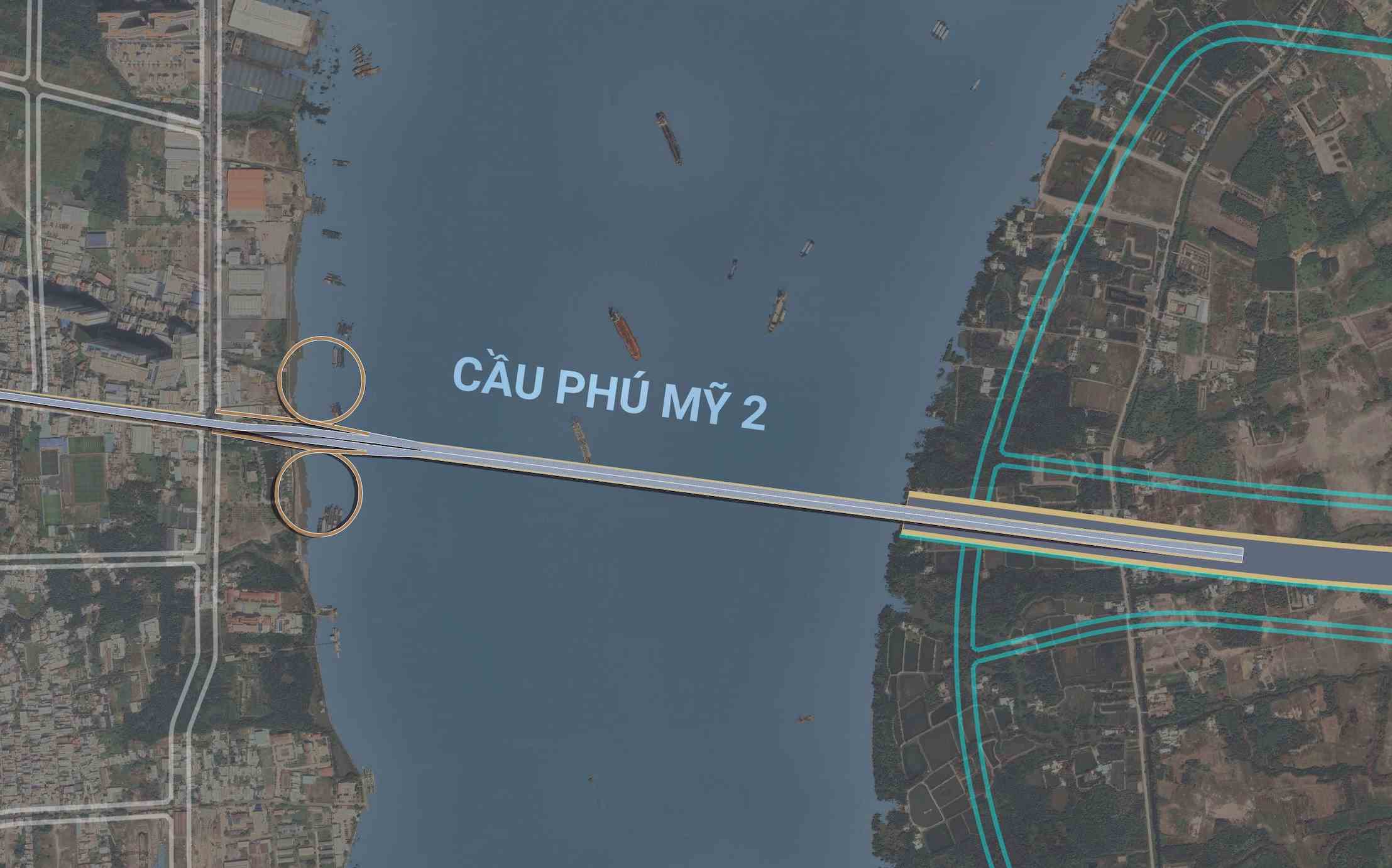 Tại khu vực kết nối giữa cầu Phú Mỹ 2 với đường Đào Trí, nút giao được thiết kế hình xoắn ốc cho xe thuận tiện lên xuống theo hai hướng. Ảnh: Sở Xây dựng TPHCM