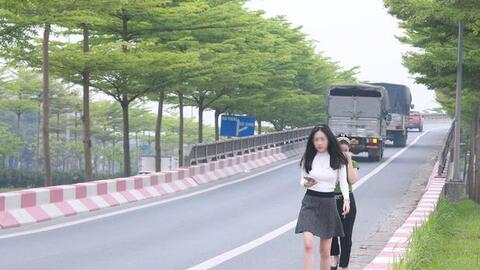 Hà Nội: Bất chấp nguy hiểm, nhiều người ra giữa đường chụp ảnh với hàng cây bàng lá nhỏ