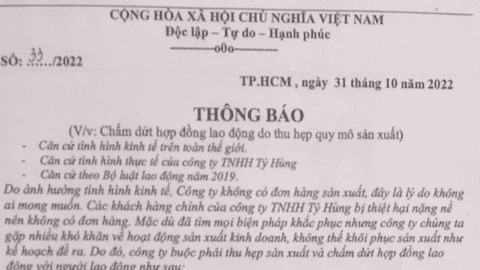 Một doanh nghiệp nước ngoài đột ngột chấm dứt hợp đồng gần 1.200 lao động