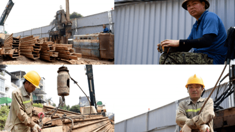 Công nhân căng mình làm việc trong nắng nóng trên công trường mở đường Âu Cơ