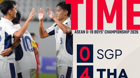 U19 Thái Lan thắng đậm U19 Singapore, trở lại ngôi đầu bảng B