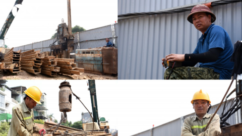 Công nhân căng mình làm việc trong nắng nóng trên công trường mở đường Âu Cơ