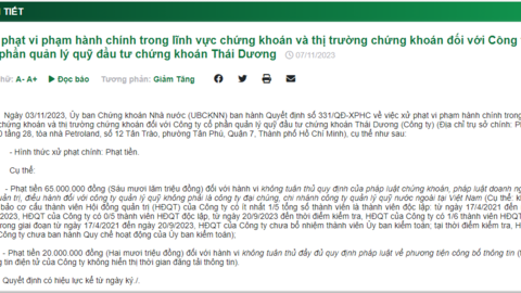 Thai Duong Capital bị xử phạt 85 triệu đồng