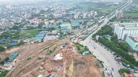 Hình hài những trụ cầu vượt tại dự án nút giao gần 786 tỉ đồng ở Hà Nội