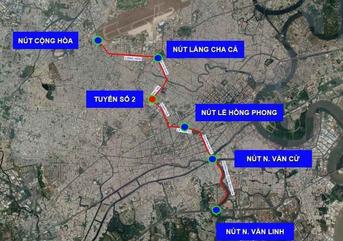 Sơ đồ các nút giao chính của tuyến đường trên cao Bắc - Nam ở TP HCM.