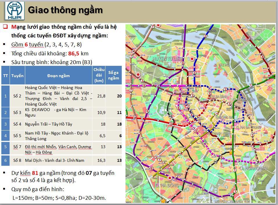 Sơ đồ bản vẽ quy hoạch giao thông ngầm đô thị trung tâm Hà Nội đến năm 2030, tầm nhìn đến năm 2050. Ảnh: VQH.