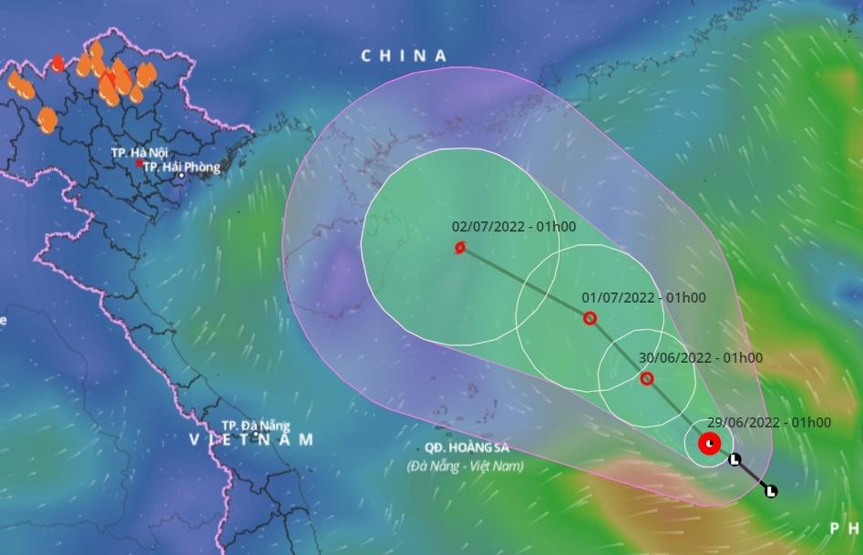 Dự báo đường đi của áp thấp nhiệt đới trên Biển Đông khả năng mạnh thành bão trong những ngày tới. Ảnh: VNDMS.