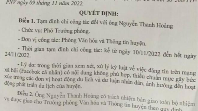 Phó trưởng Phòng Văn hóa và Thông tin phát ngôn thiếu chuẩn mực trên MXH gây ảnh hưởng ngành du lịch