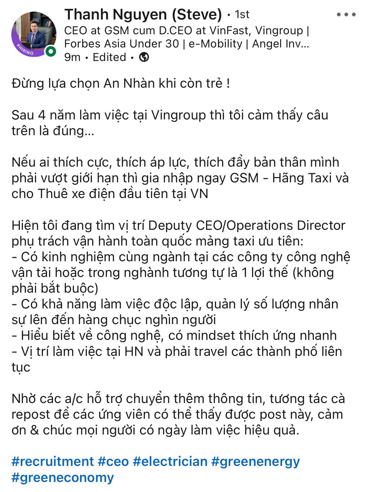 Tuyển người thích cực, thích áp lực, CEO 9X GSM: Bài học rút ra sau 4 năm làm Vingroup là đừng lựa chọn An Nhàn khi còn trẻ - Ảnh 1.