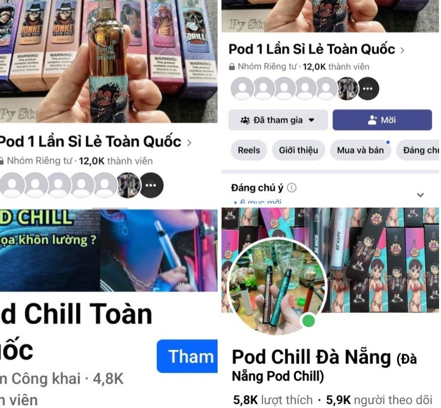 Nhiều trang quảng cáo Pod Chill trên Facebook (Ảnh: PV)