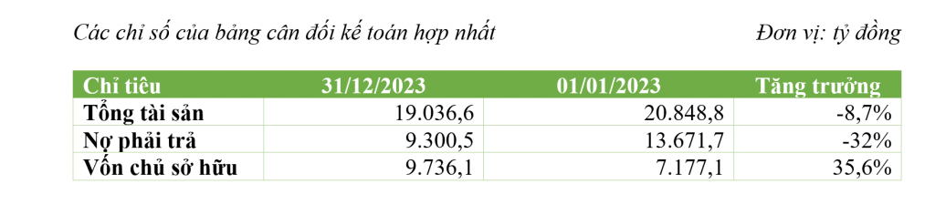 Các chỉ số của bảng cân đối kế toán hợp nhất