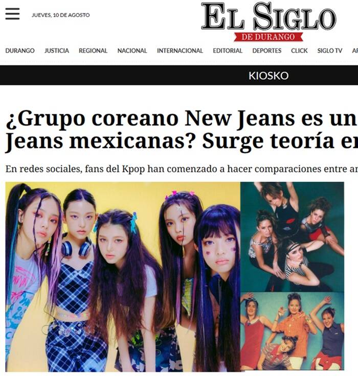 Tờ báo của Mexico nghi vấn NewJeans đạo nhái nhóm Jeans. Ảnh: Naver