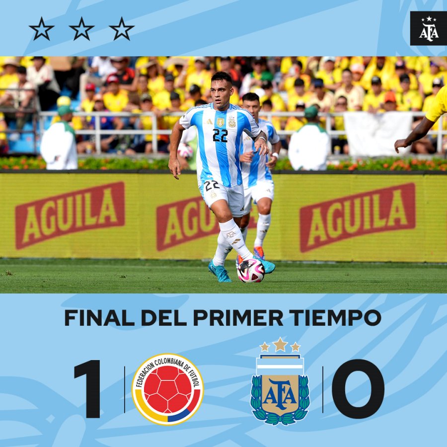 Argentina đang bị Colombia dẫn 1-0. Ảnh: LĐBĐ Argentina