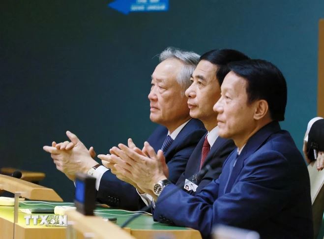 Đoàn đại biểu Việt Nam tại phiên thảo luận chung cấp cao Đại hội đồng Liên Hợp Quốc khóa 79 ngày 24.9. Ảnh: TTXVN