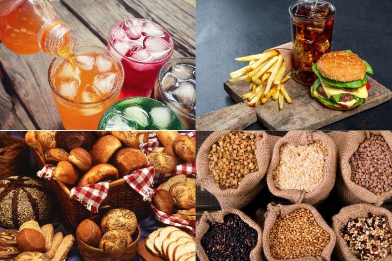 Một số loại thực phẩm có thể khiến lượng đường huyết tăng cao. Đồ hoạ: Hải Ly