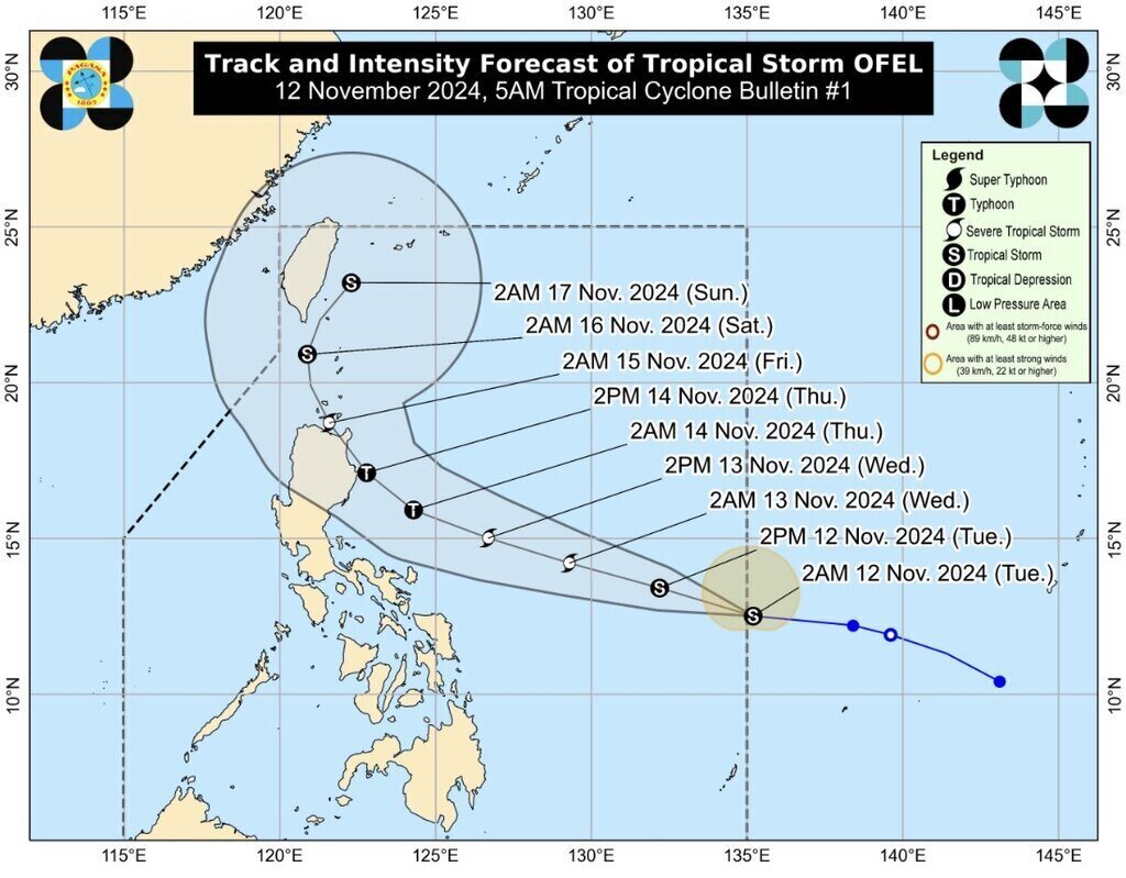 Dự báo bão Usagi - cơn bão mới nhất hình thành gần Philippines - sẽ đạt cường độ cực đại khi đổ bộ. Ảnh: PAGASA