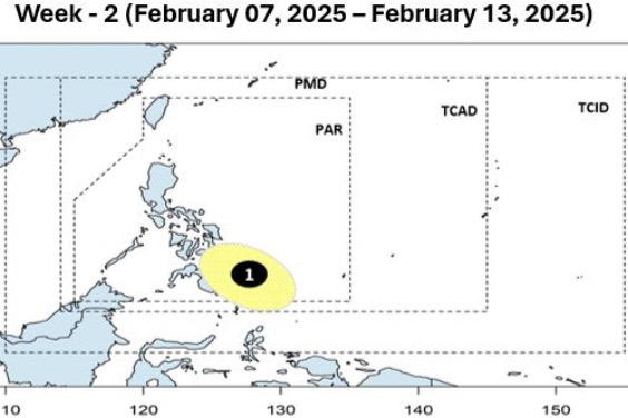 Dự báo áp thấp đầu tiên của năm xuất hiện gần Philippines đầu tháng 2.2025. Ảnh: PAGASA