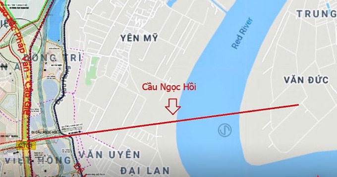 Vị trí xây dựng cầu Ngọc Hồi nối huyện Thanh Trì (Hà Nội) với huyện Văn Giang (Hưng Yên). Ảnh: Tuấn Anh