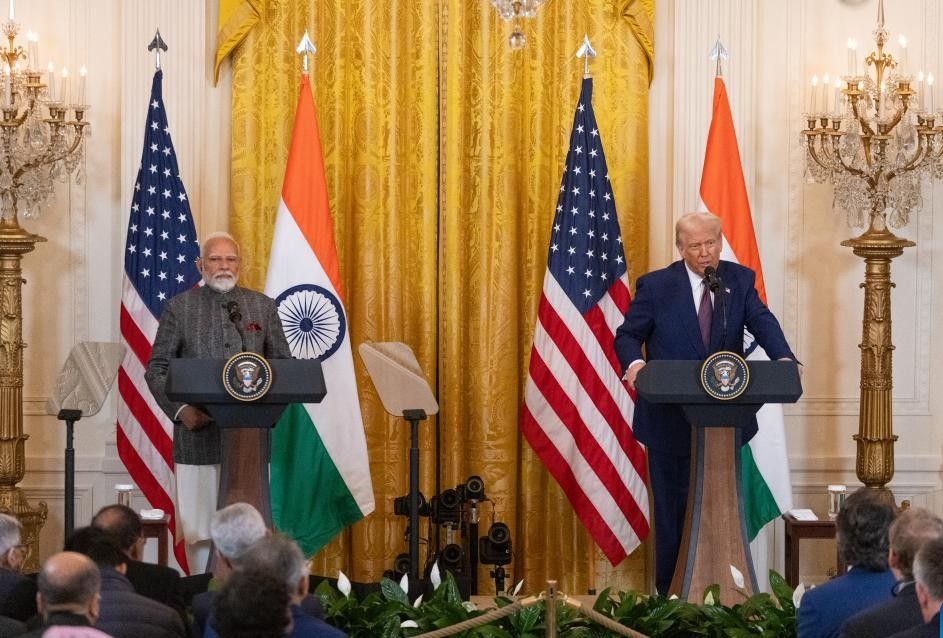 Tổng thống Mỹ Donald Trump họp báo với Thủ tướng Ấn Độ Narendra Modi tại Nhà Trắng, ngày 13.2.2025. Ảnh: Xinhua