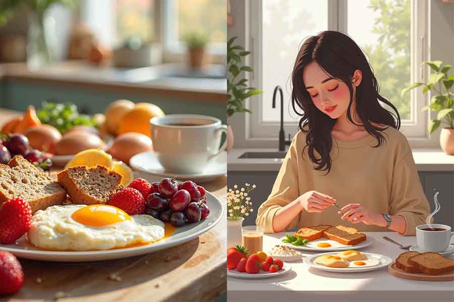 Ăn sáng đầy đủ, đúng giờ rất có lợi ích cho sức khỏe. Ảnh: AI.