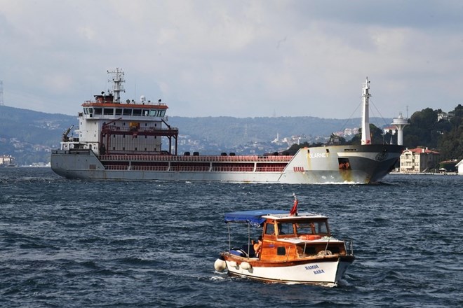 Một con tàu vận chuyển ngũ cốc từ Ukraina đi qua eo biển Bosphorus ở Istanbul, Thổ Nhĩ Kỳ, theo Sáng kiến Biển Đen, ngày 7.8.2022. Ảnh: Xinhua