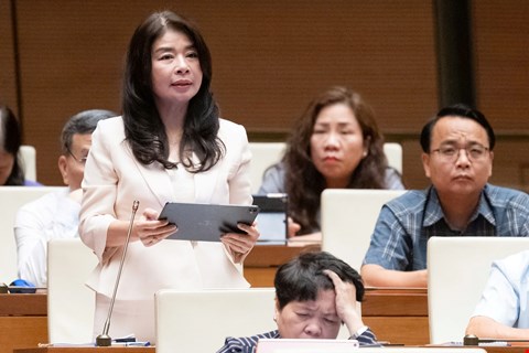 Đại biểu Lê Thu Hà góp ý về chính sách hỗ trợ đất đai đối với doanh nghiệp. Ảnh: Quochoi