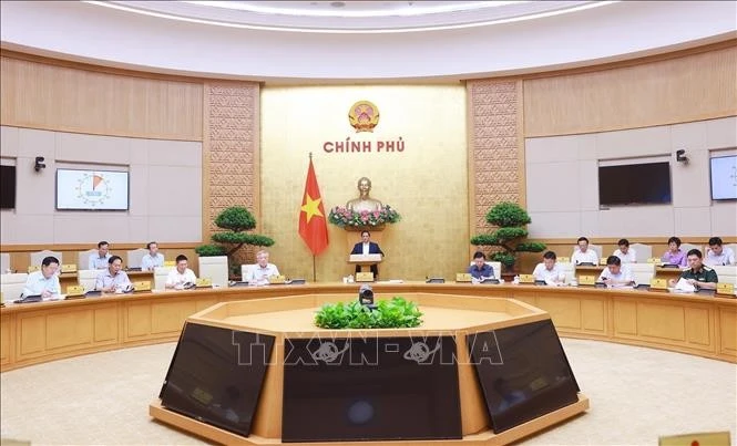 Thủ tướng Phạm Minh Chính chủ trì Phiên họp Chính phủ chuyên đề về xây dựng pháp luật tháng 5 năm 2025. (Ảnh: Dương Giang/TTXVN)