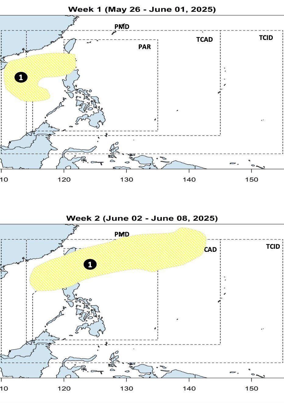 Áp thấp trên Biển Đông dự báo có vùng ảnh hưởng rất rộng. Ảnh: PAGASA