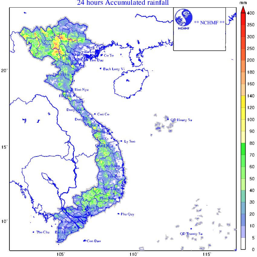 Dự báo mưa lớn ở Bắc Bộ, Bắc Trung Bộ, Tây Nguyên và Nam Bộ. Ảnh: Trung tâm Dự báo khí tượng thủy văn quốc gia Việt Nam