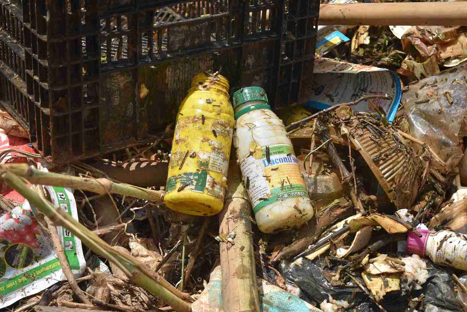Một số loại rác thải độc hại được vớt lên. Ảnh: Bảo Trung