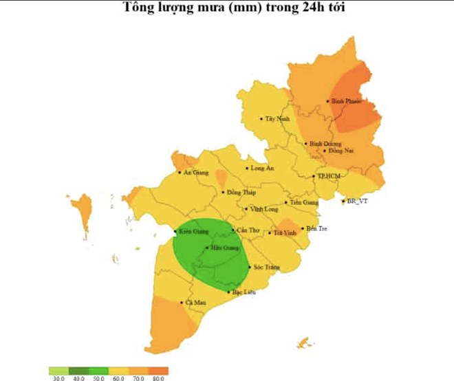 Cảnh báo Nam Bộ mưa to, có nơi trên 100 mm từ sáng 29.5