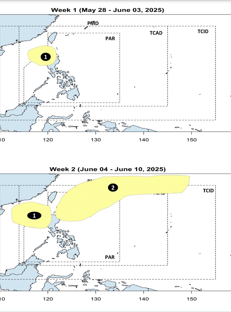 Áp thấp trên Biển Đông và gần Biển Đông dự báo liên tiếp xuất hiện. Ảnh: PAGASA