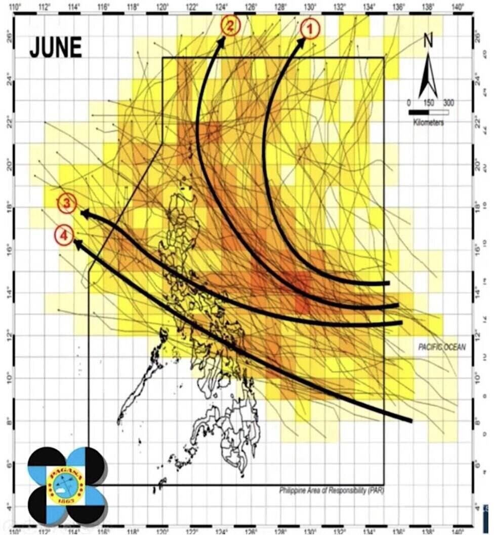 Bão tháng 6 dự báo đi vào Biển Đông và hướng về phía Việt Nam. Ảnh: PAGASA