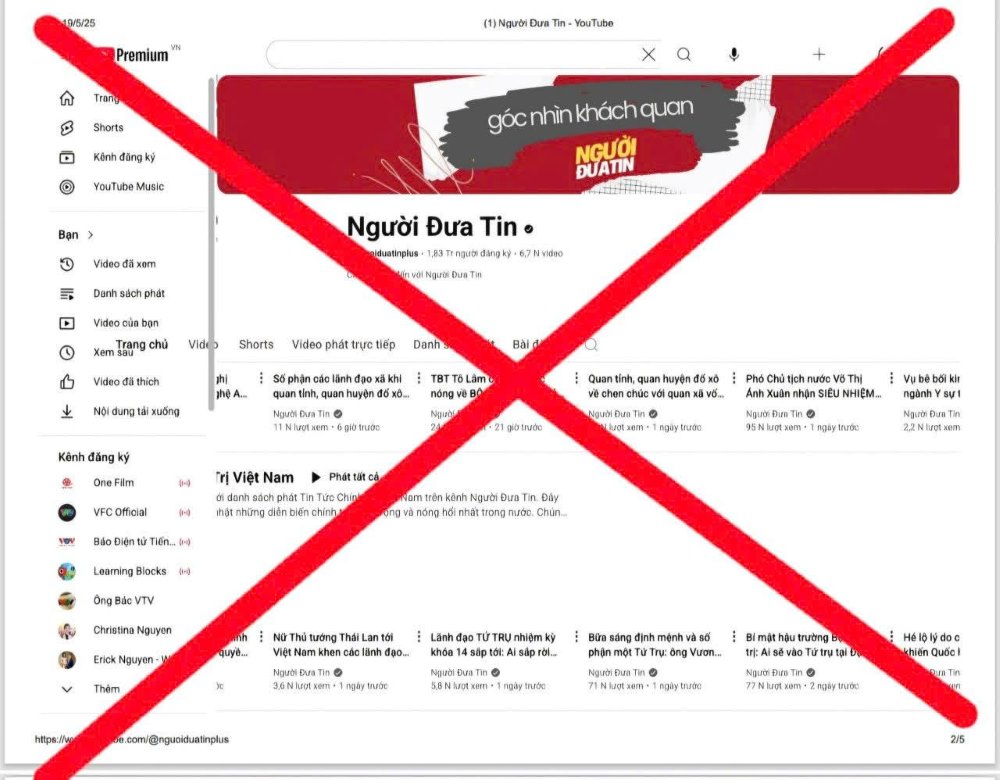 Kênh Youtube “Người đưa tin” đã phát tán hơn 6.700 video clip có nội dung tiêu cực. Ảnh: Công an cung cấp.