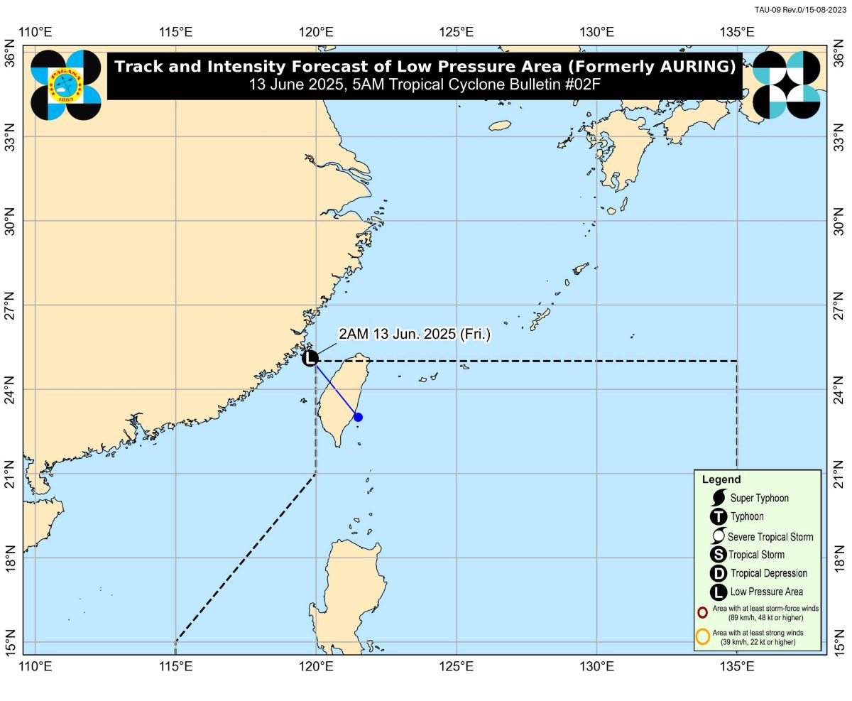 Vị trí của áp thấp hồi 2h ngày 13.6.2025. Ảnh: PAGASA