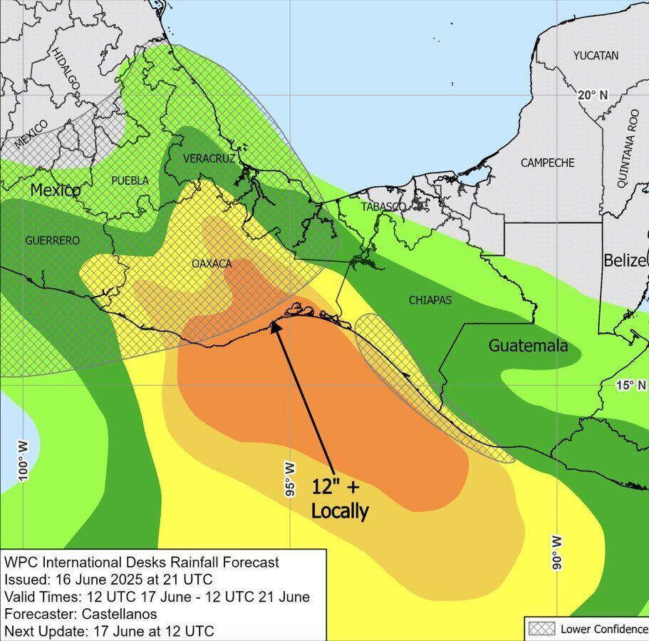 Dự báo vùng mưa do ảnh hưởng của bão Erick. Ảnh: NOAA