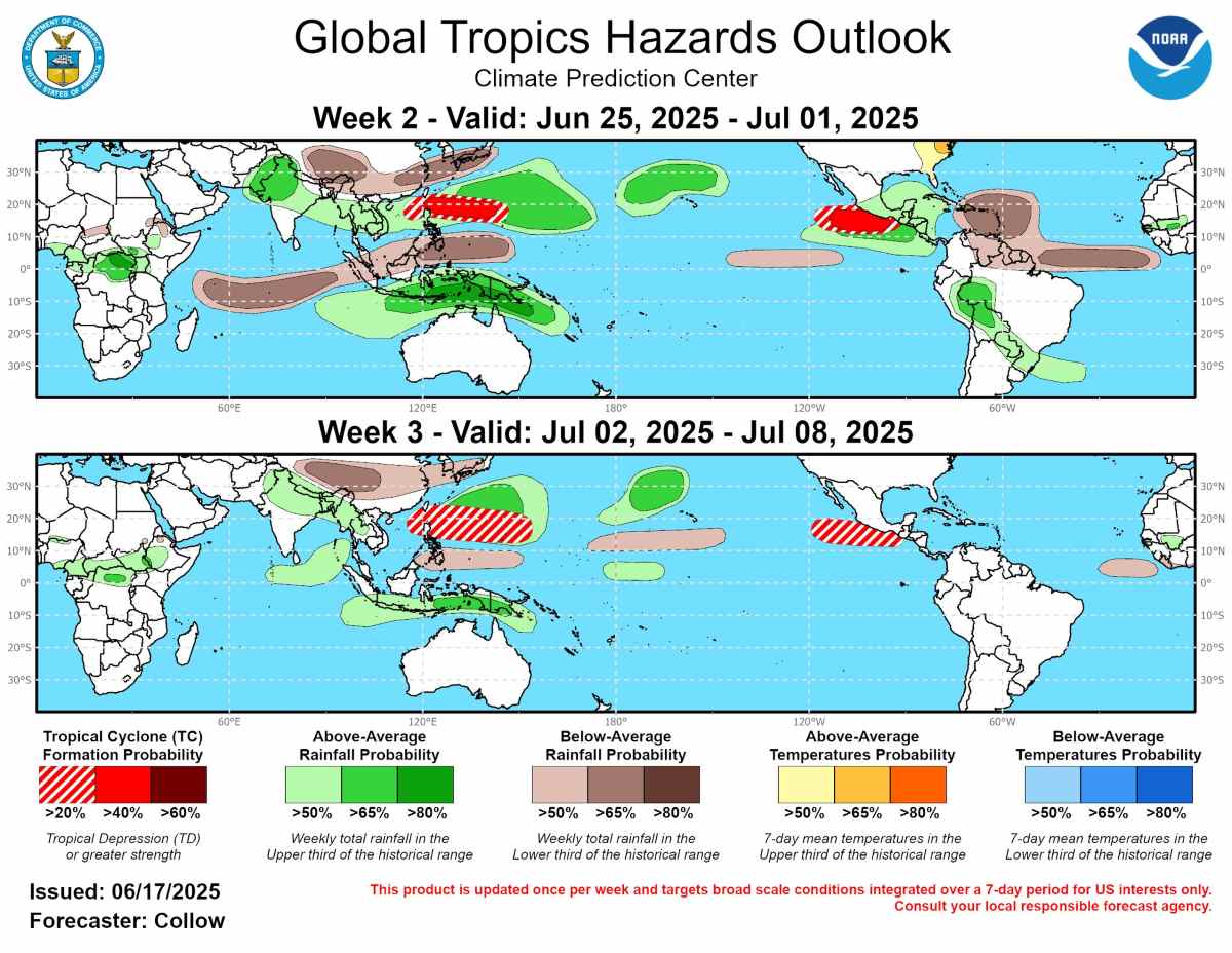 Dự báo bão, dự báo thời tiết, dự báo mưa toàn cầu trong các tuần từ . Ảnh: NOAA