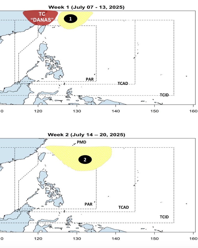 2 áp thấp gần Biển Đông sắp xuất hiện sau bão Danas. Ảnh: PAGASA