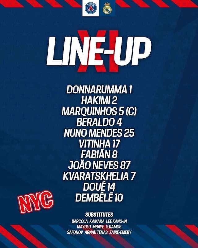 Đội hình ra sân PSG. Ảnh: PSG