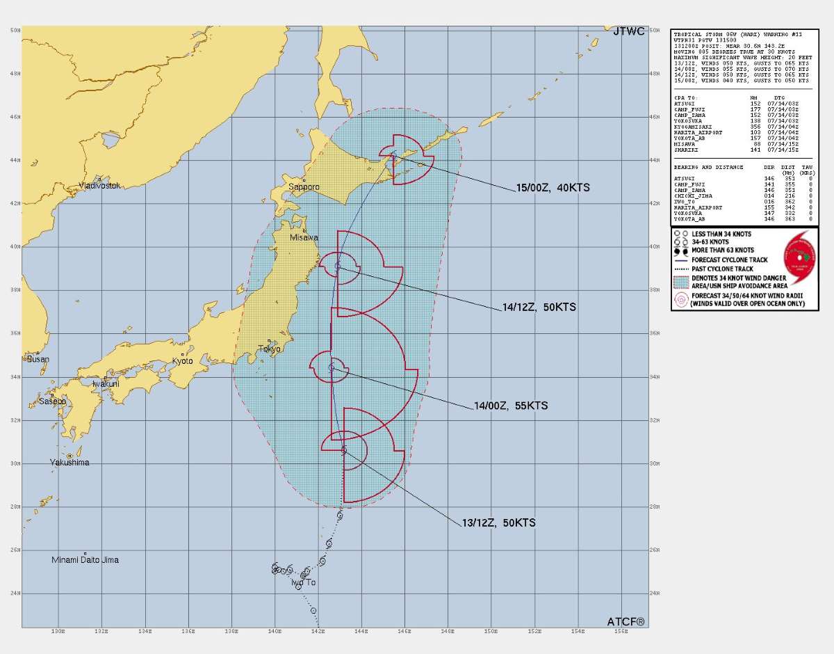 Dự báo đường đi của bão Nari. Ảnh: Trung tâm Cảnh báo bão Liên hợp Mỹ JTWC
