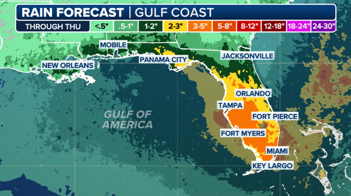 Dự báo mưa. Ảnh: Fox Weather