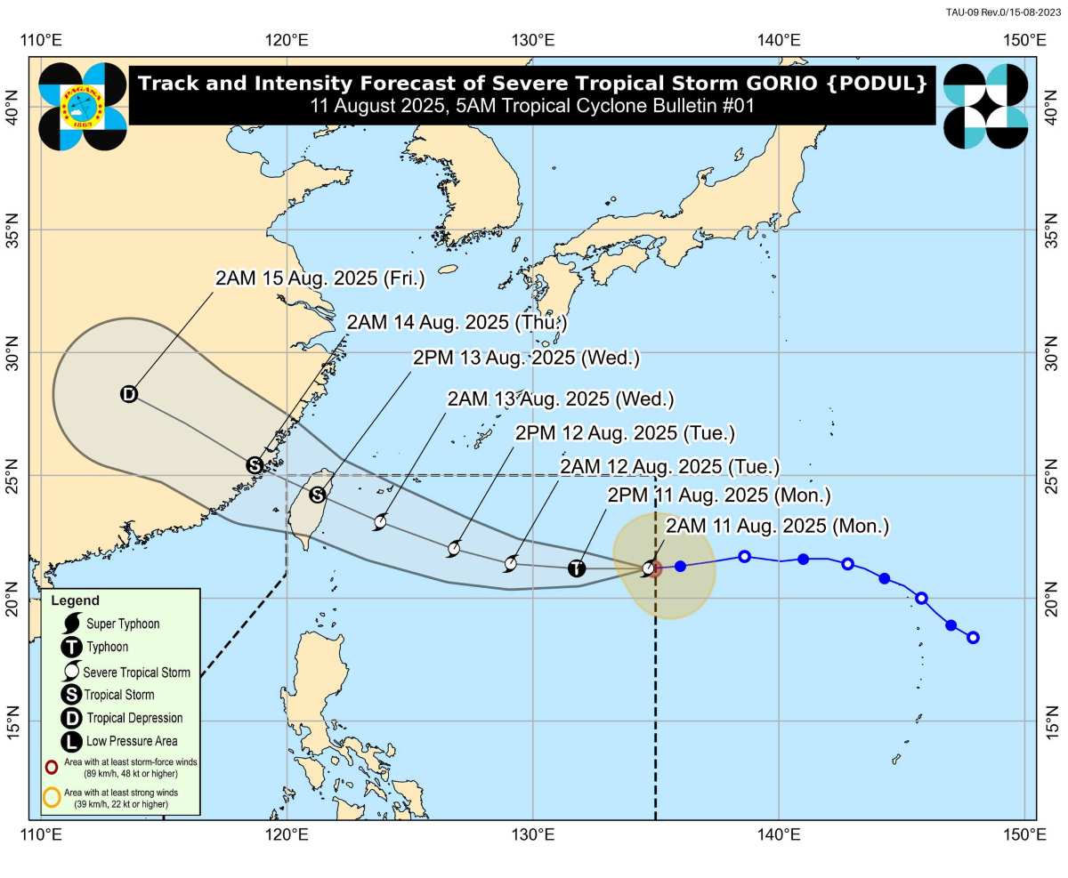 Dự báo đường đi của bão Gorio (Podul). Ảnh: PAGASA