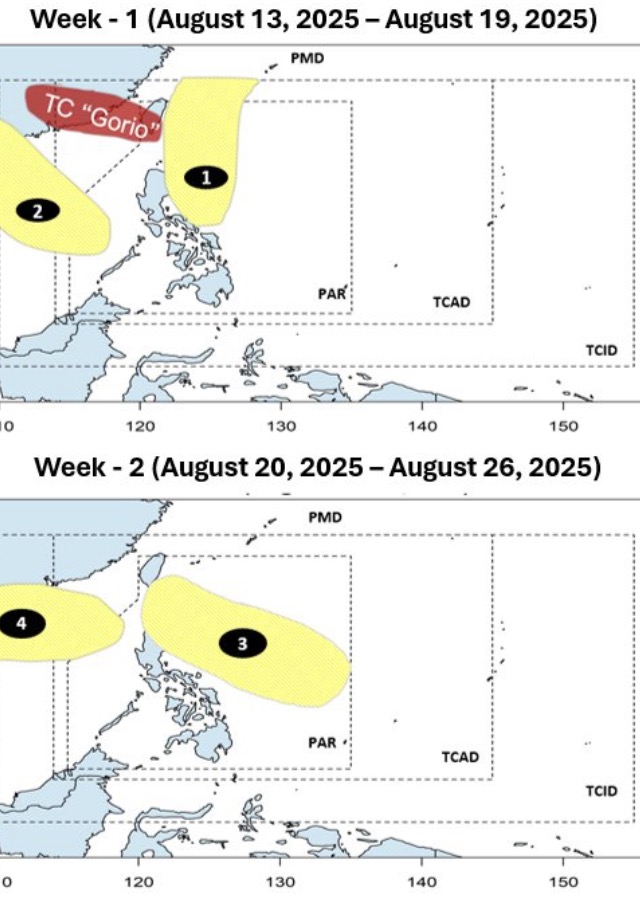 Dự báo có 4 áp thấp liên tiếp quanh Biển Đông sau bão Podul. Ảnh: PAGASA