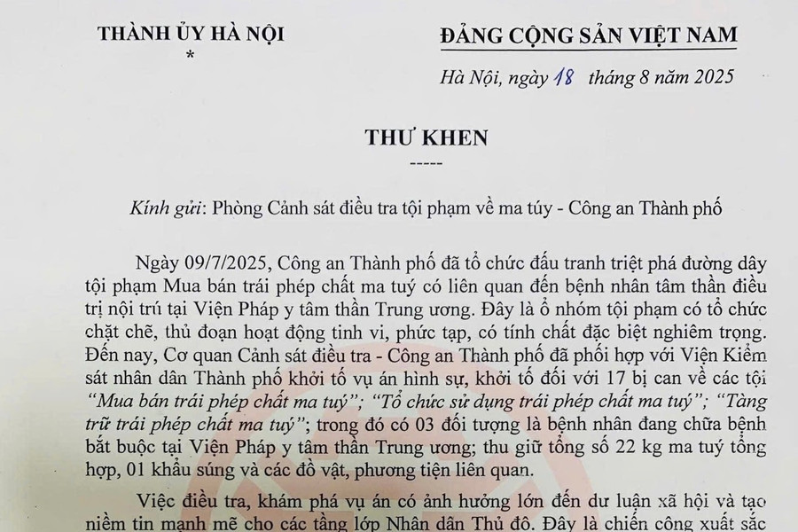 Thư khen của Bí thư Thành ủy Hà Nội Bùi Thị Minh Hoài gửi Phòng Cảnh sát điều tra tội phạm về ma túy Công an TP Hà Nội. img-1502.jpg