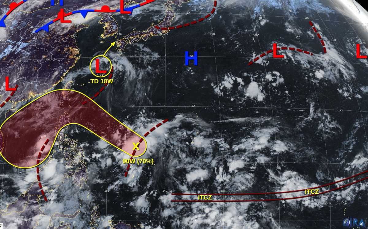 JTWC dự báo áp thấp vào Biển Đông cuối tuần này. Ảnh: JTWC
