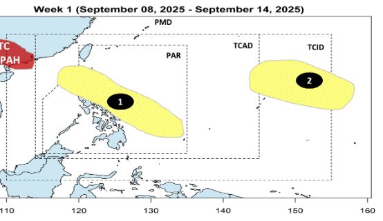 Dự kiến 2 áp thấp trong tuần từ ngày. Ảnh: PAGASA