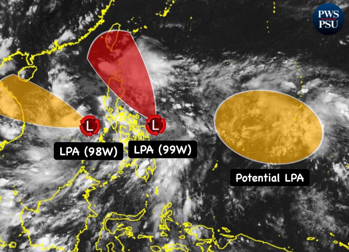 Vị trí 3 áp thấp xung quanh Philippines ngày 16.9.2025. Ảnh: Philippine Weather System/Pacific Storm Update