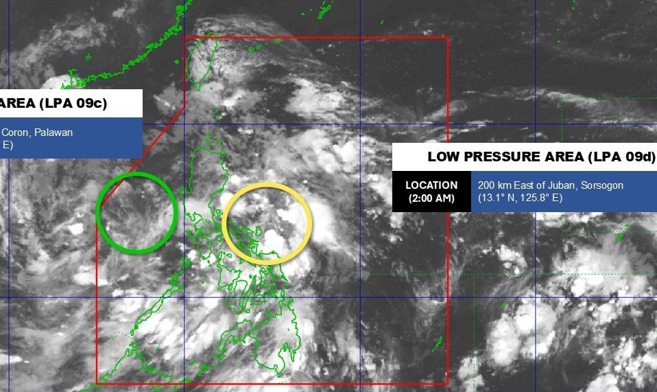 Vị trí áp thấp 09c và 09d hồi 2h ngày 16.9.2025. Ảnh: PAGASA
