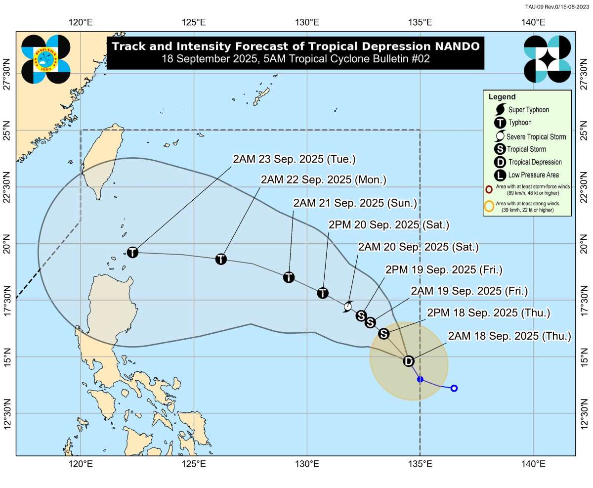 Áp thấp nhiệt đới Nando có khả năng vào Biển Đông, trở thành cơn bão số 9. Ảnh: PAGASA